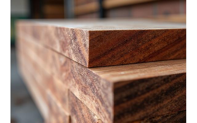 Close-up of ethically sourced timber planks, highlighting wood grain